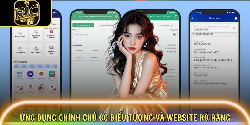 Ứng dụng chính chủ có biểu tượng và website rõ ràng